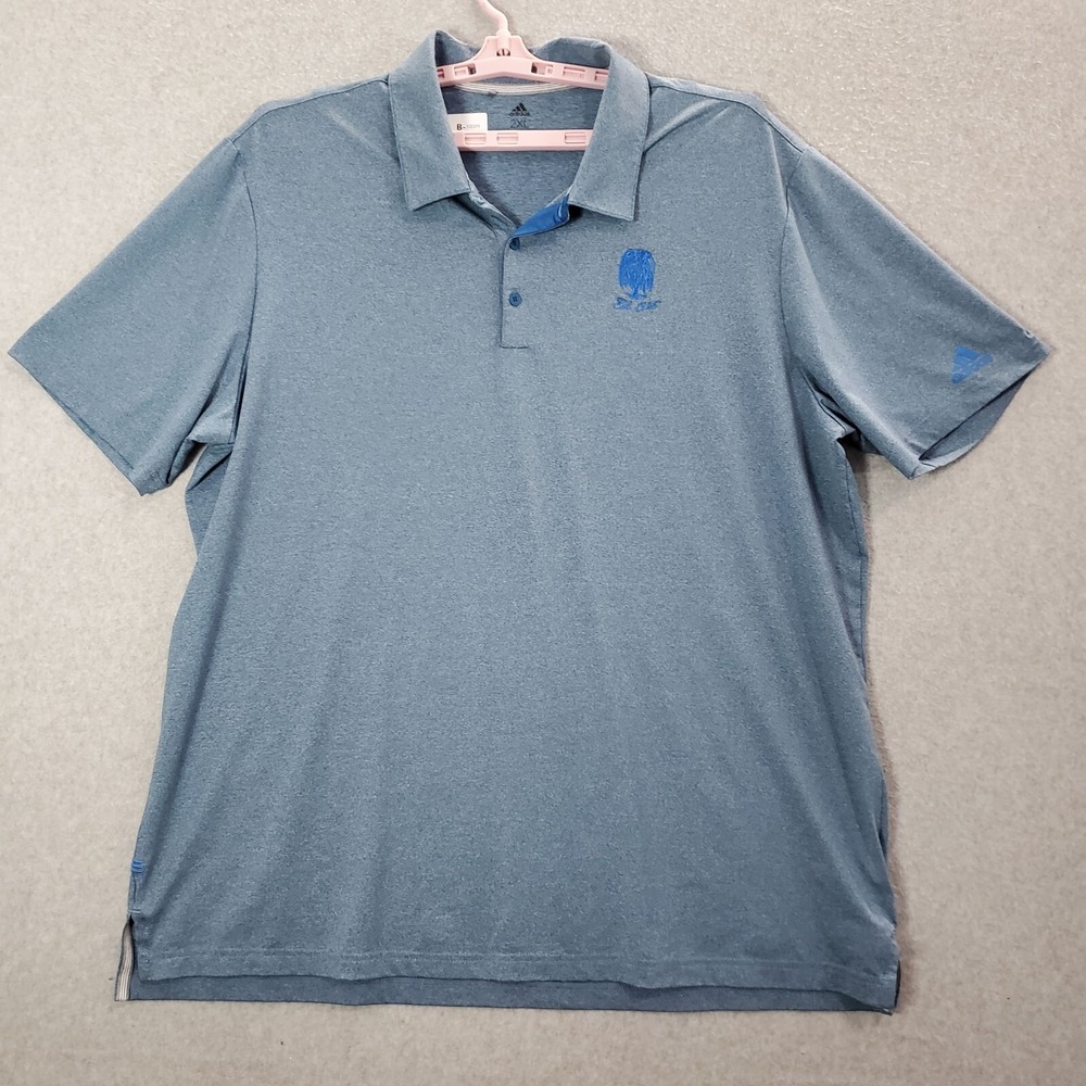 Adidas Men Polo Shirt 2XL‎ Blue Logo Golf Short Sleeve Collar